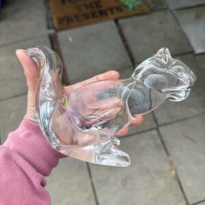 Vintage clear glass squirrel nut candy dish trinket catchall sasaki bar Japan
